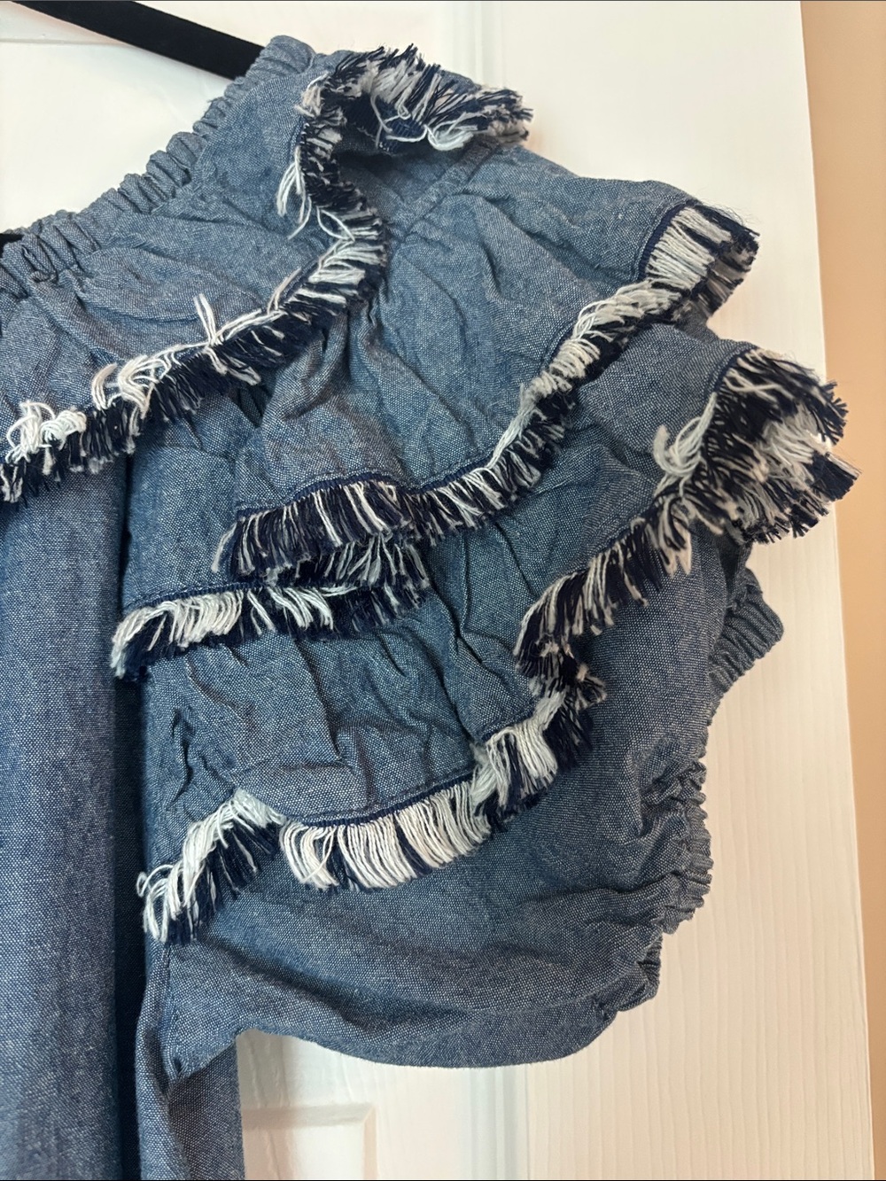 Off-Shoulder Blue Ruffle Mini Dress - Picture 3 of 4